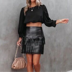 Vici Black Faux Leather Fringe Mini Skirt by Blue Blush